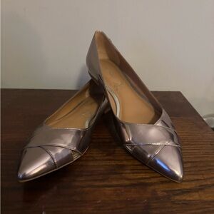 Calvin Klein Gold Flats with Pointed Toe and Crisscross Design